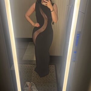 Pinko Black Maxi Dress with Sheer Dot Panel